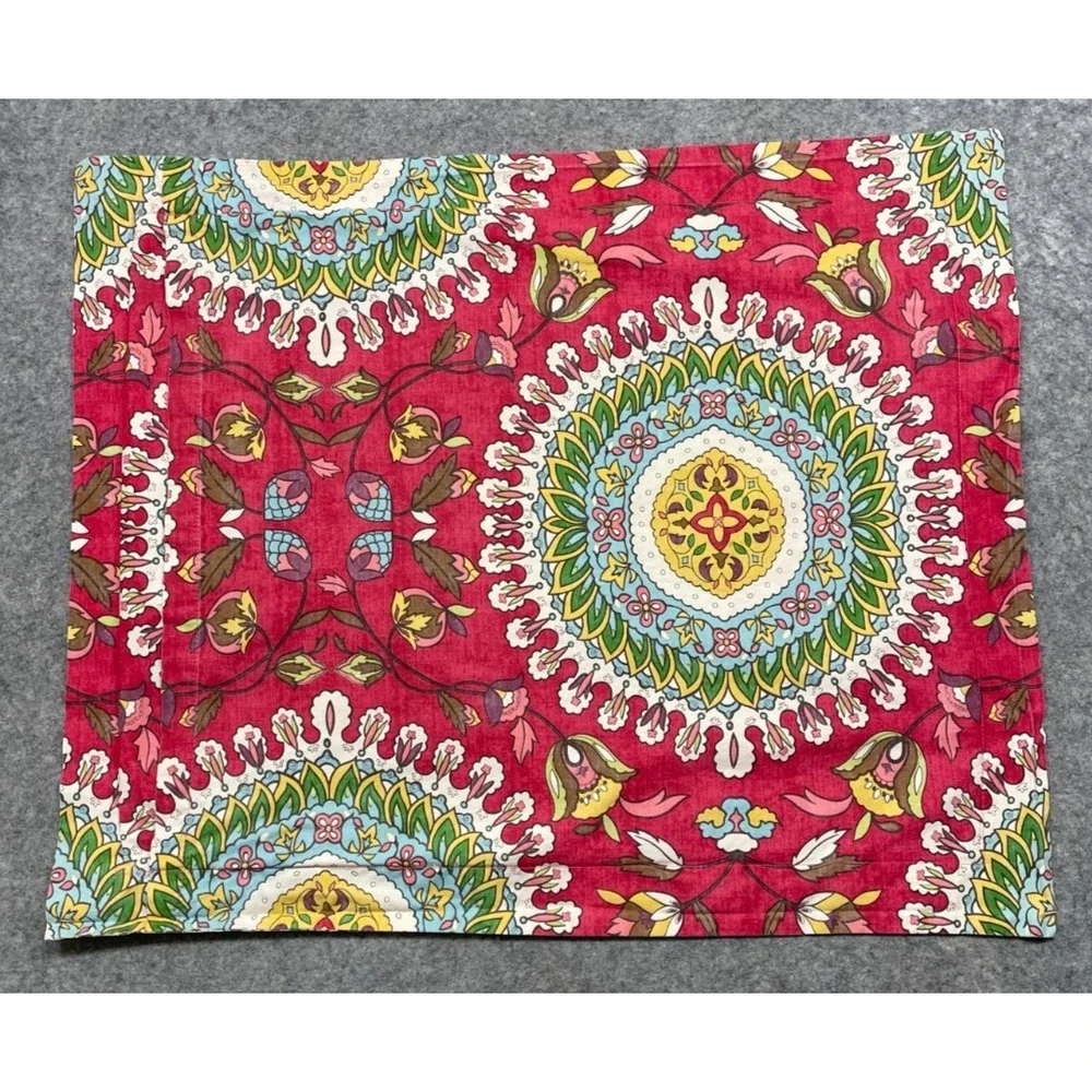 2 Pottery Barn Della Medallion Standard Shams Red Floral